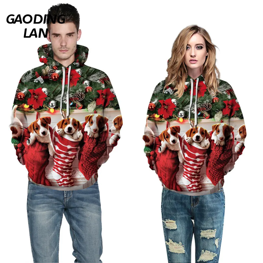 

Autumn Winter Women Christmas Dog Creative Digital Print Sweatshirts Female Large Size Hoodies Lover Couple Trend Loose Tops