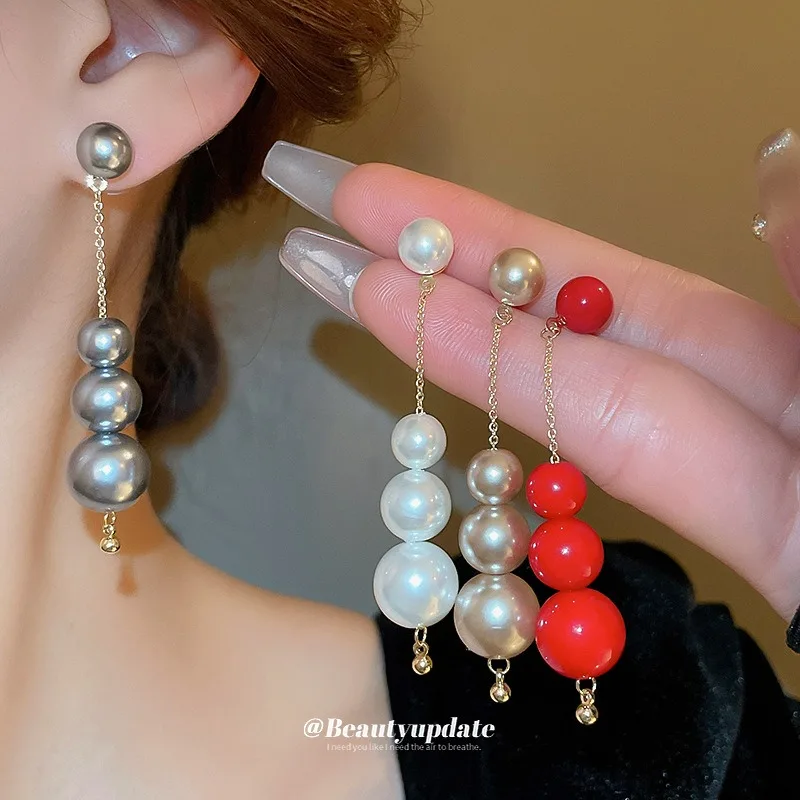 

Classic Simulated Pearl Tassel Long Dangle Earrings For Women Vintage Link Drop Earrings Wed Party Jewelry Gift