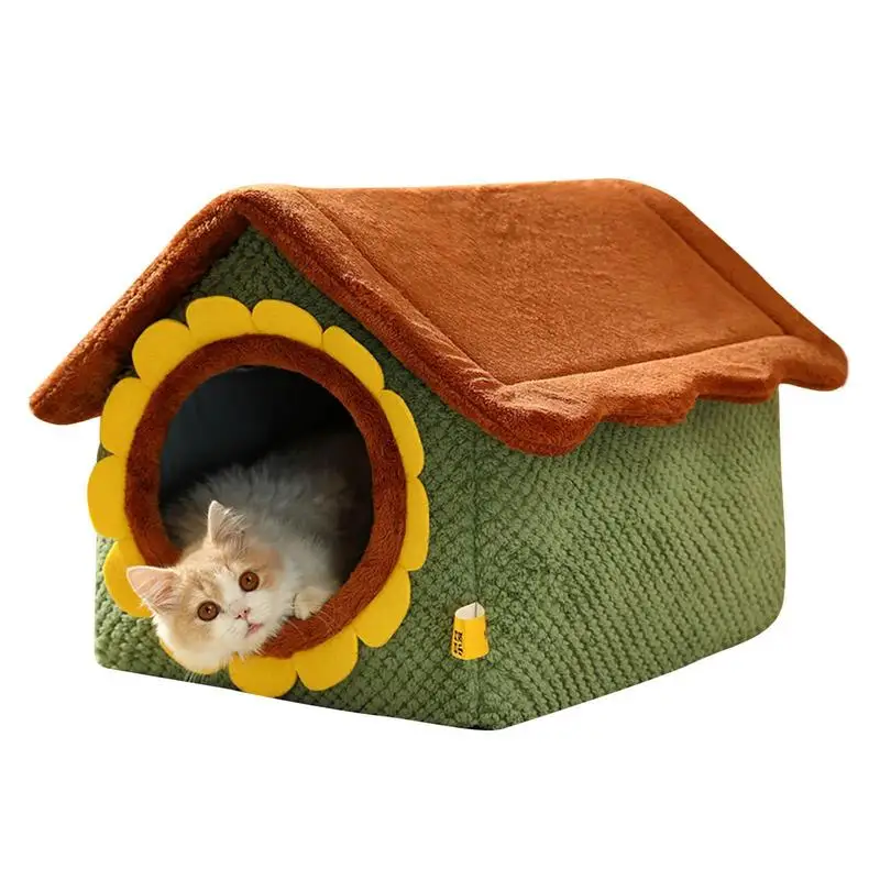 

Cute Sunflower Cat Bed Winter Warm Cat Tent Anti-slip Moisture-proof Soft Pet Cat Cave Bed Pet Nest Cat Supplies