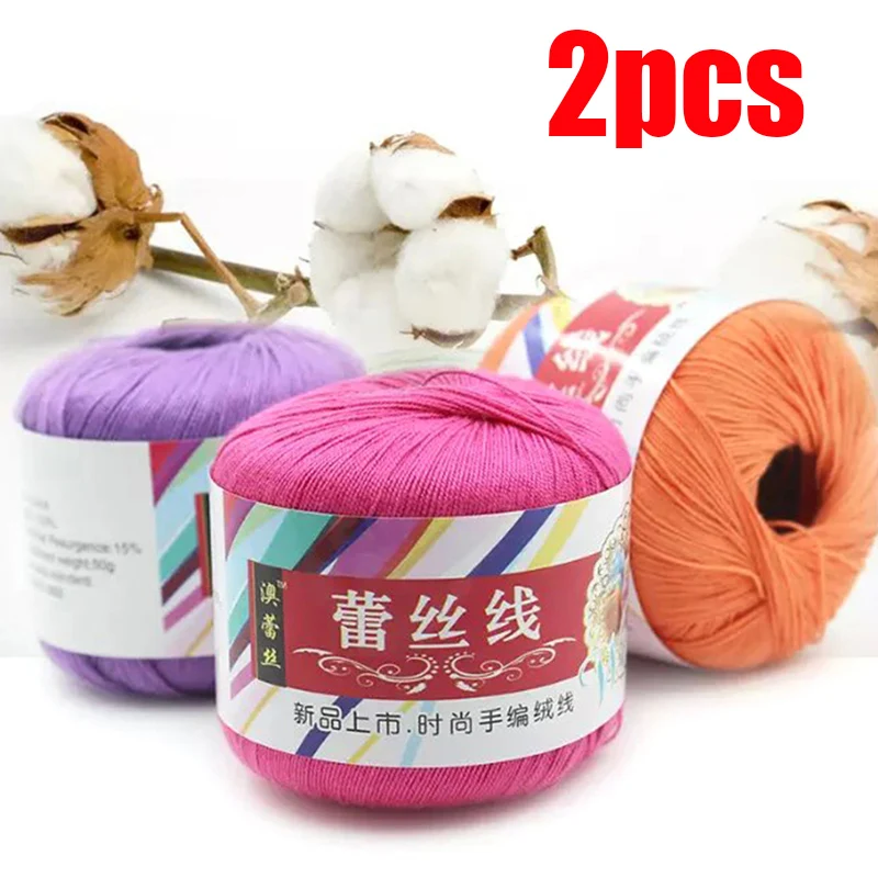 

2pcs 100% Cotton Lace Yarn for Hand Knitting 5# Thin Crochet Yarn Worsted Wool Thread Line To Knit 180Meter Handmade