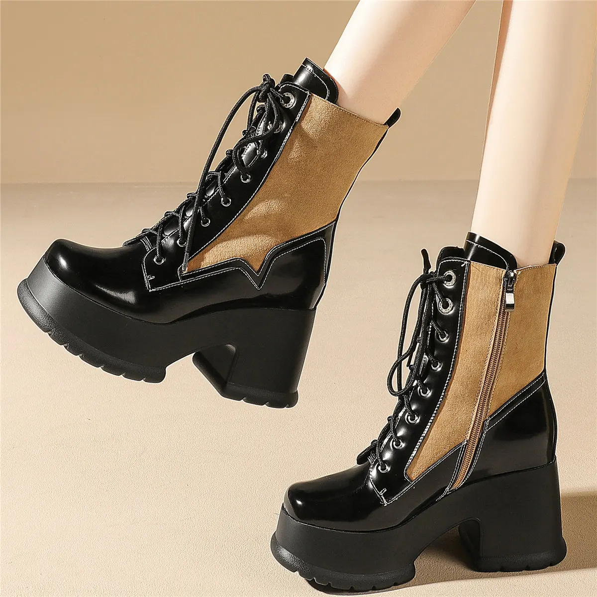 

Туфли-лодочки женские на платформе, натуральная кожа, на шнуровке, высокий каблук, квадратный носок, Повседневная модная обувь, снегоступы