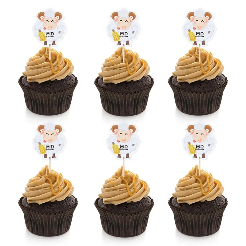 

Eid Mubarak Cupcake Decoration Cute Sheep Cake Card Home Baking Kitchen Supplies for Islamic Muslim Ramadan Party Table Decor