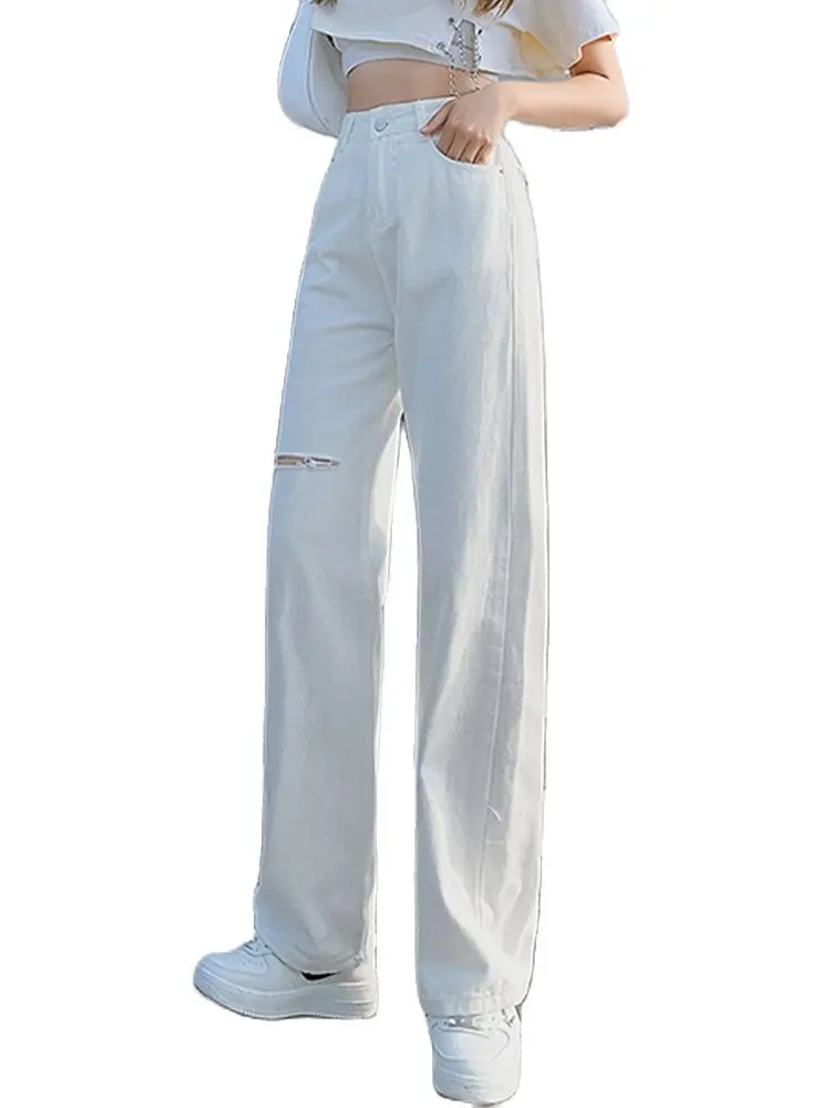 

All-match casual jeans 2022 spring new style straight loose high waist thin wide leg pants Korean fashion women's clothing