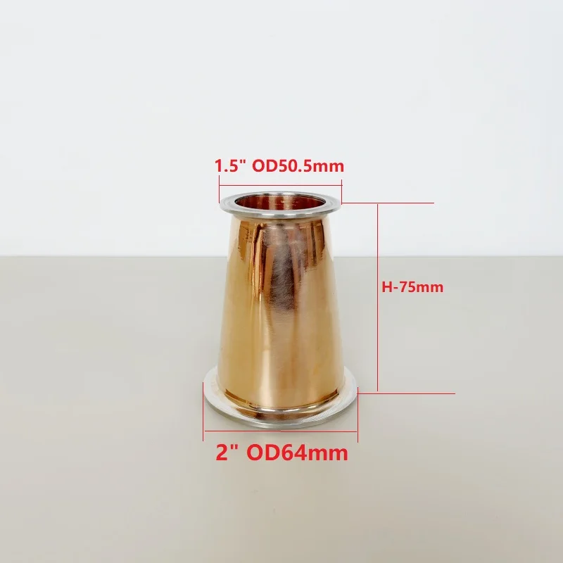 Фото Медный редуктор Tri Clamp 1,5 дюйма x 2 дюйма для дистилляции, санитарный фитинг для домашнего пивоварения, H-75 мм №3