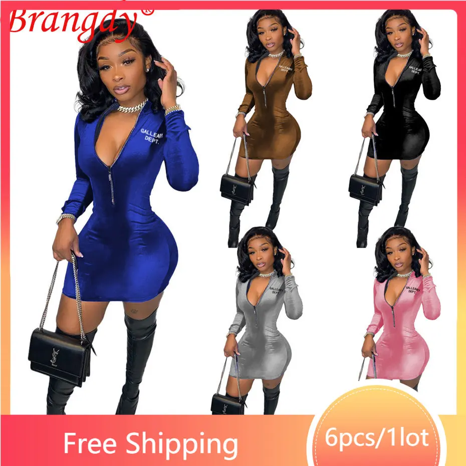 

6 шт., бархатное платье с длинным рукавом, на молнии