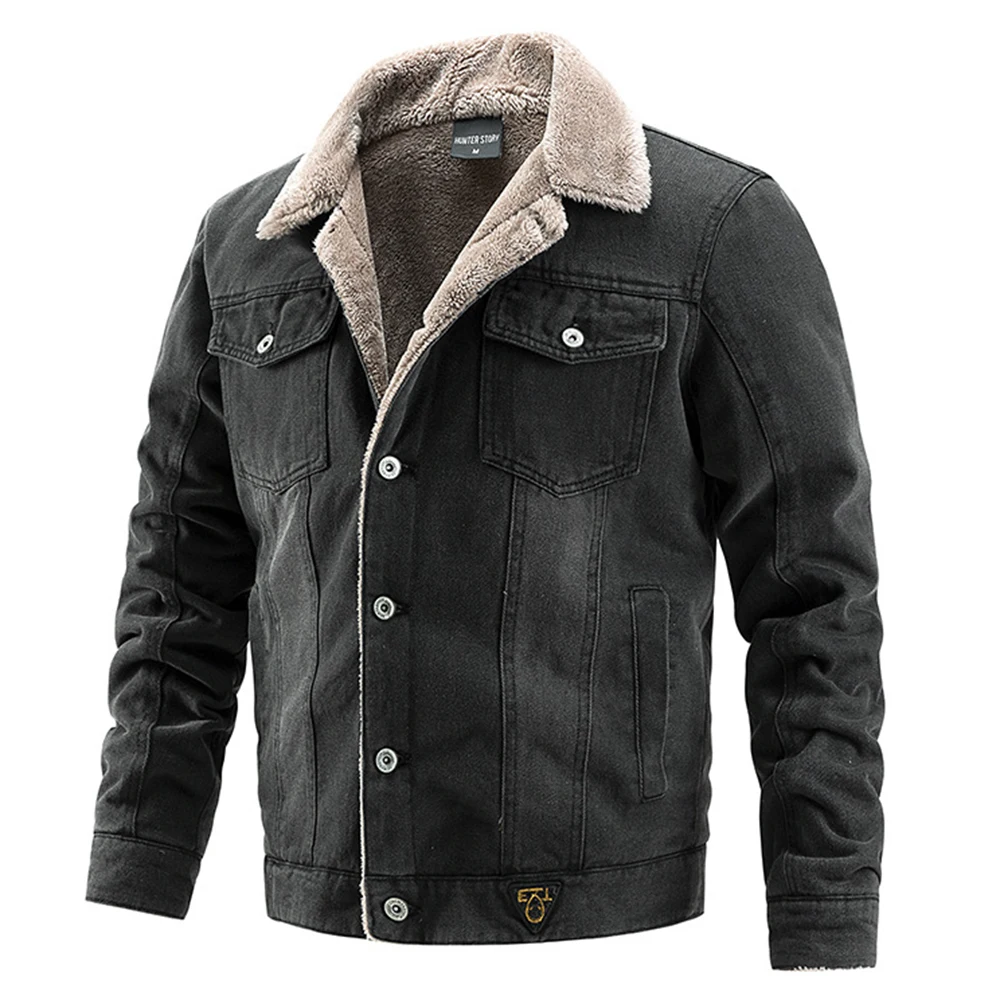 ERIDANUS 2022 Hot Sale Men Hickened Denim Winter Jacket Fashion Casual Stand-up Collar Solid Color Men's Cotton Clothing MWM157