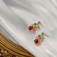 koudoun 2022 south koreas new net red with the same gold bow earrings fashion personality opal jewelry female earrings