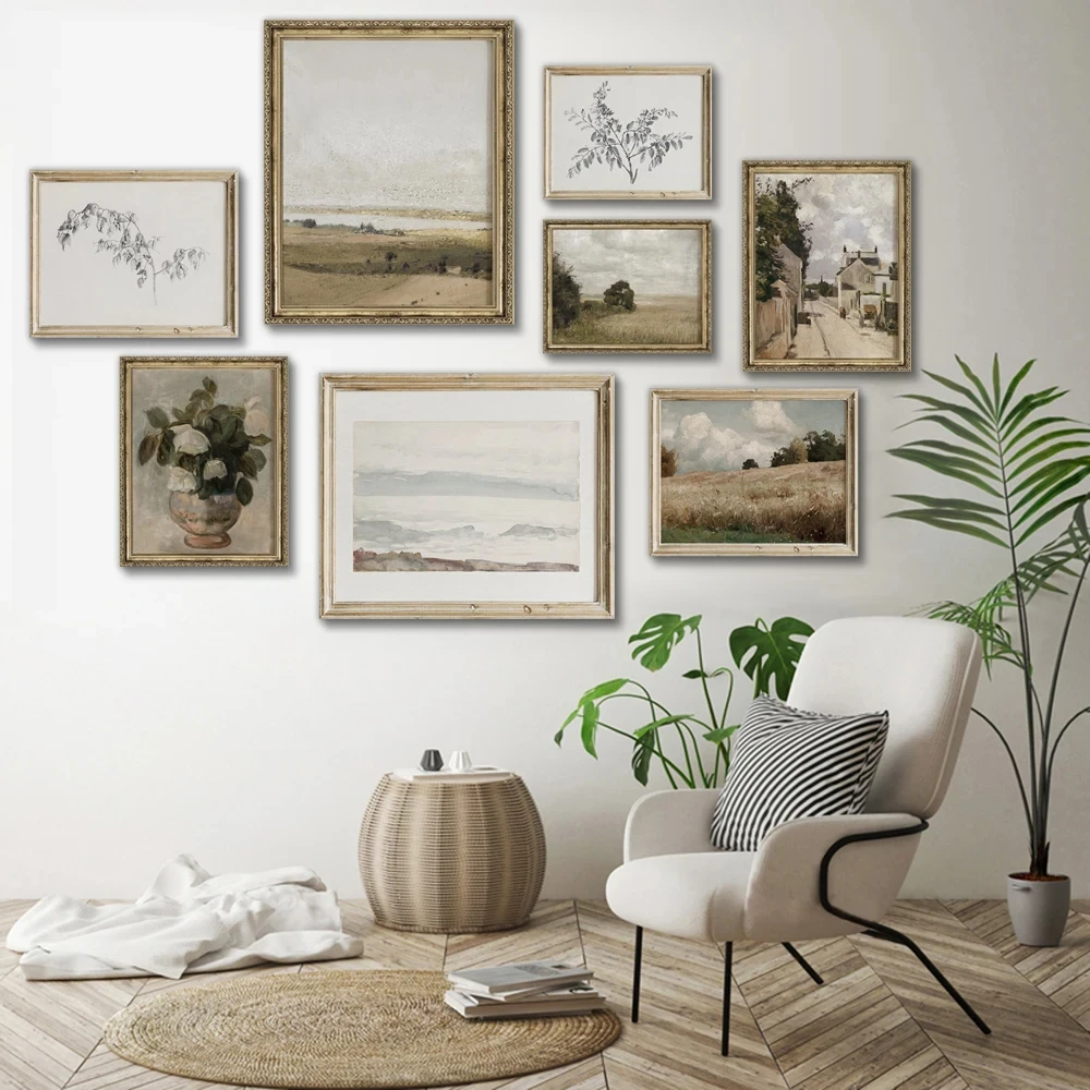 

Vintage Neutral Gallery Wall Print European Country Canvas PaintingLandscape Nordic Posters and Prints Living Room Home Decor