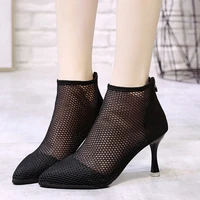 sexy nightclub slimming perspective mesh hollow high heels womens shoes thin heeled pointed ankle boots