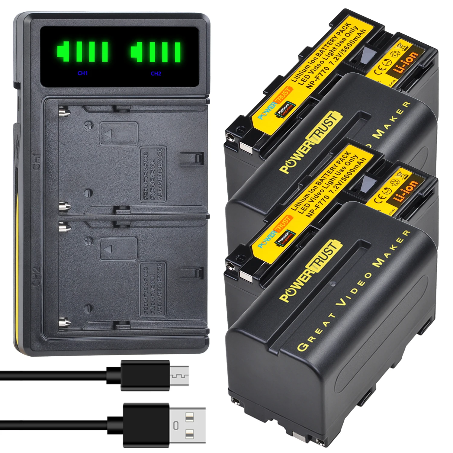 5600mAh NP-F750 NP-F770 Battery and LED USB Charger for Yongnuo Godox YN300Air II YN300 III YN600 LED Video Light NP-F960 F970