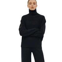 womens high collar solid pullovers autumn winter warm casual black racksuit ladies pant suit with collar stand streetwear