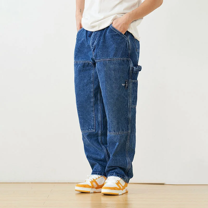 Splicing NAUTICA Fashion Trend Retro Heavyweight Washing Dilapidated Pocket Men's Casual Drawstring Denim Trousers