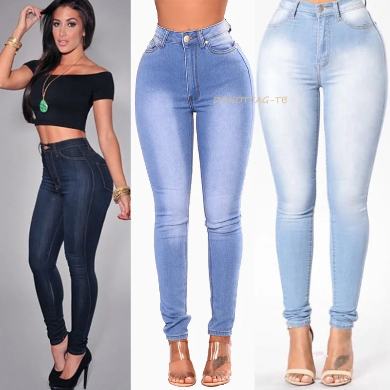 

Multicolor Stretch Jeans Whitewashed Design Women's High Waist Sexy Ankle-Length Pants Office Lady Skinny Pencil Pants