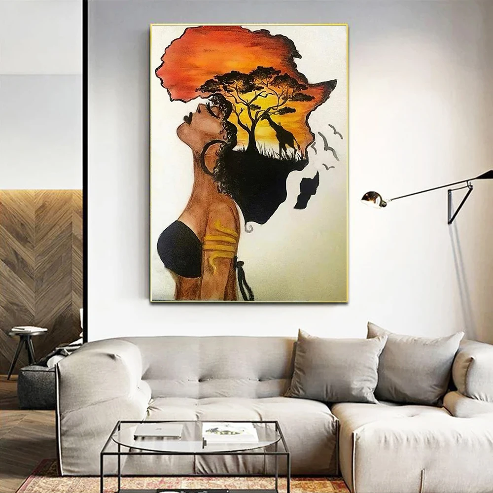 

Abstract African Woman Wall Art Poster Modern Figure Home Living Room Bedroom Decoration Canvas Painting Murals Prints Pictures