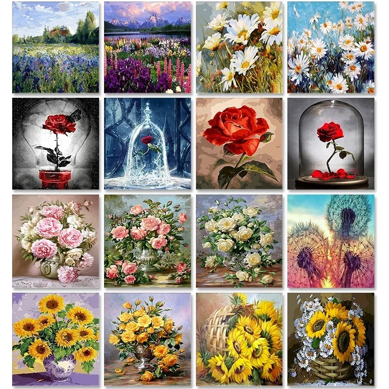 

5D DIY Diamond Painting Flowers Full Circle Rhinestone Embroidery Beach Landscape Mosaic Mosaic Picture Home Decoration