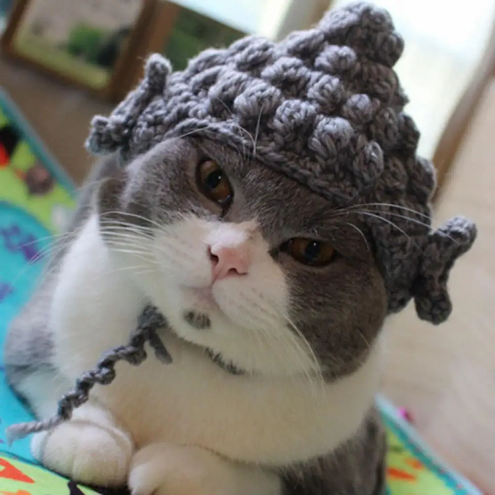 

Cat Headgear Soft Funny Handmade Buddha Hat for Cats Cute Pet Cosplay Headgear with Imitation Yarn Dress for Feline for Special