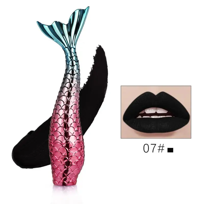 

12 Color Mermaid Lipstick Blue Black Color Party Queen Lip Makeup Natural Matte Silky Non-stick Cup Non-fading Lip Glaze TSLM1