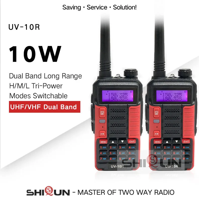 

UV-10R 2PCS or 1PC Baofeng Professional Walkie Talkies 10 KM High Power 10W Dual Band UHF VHF Two way CB Ham Radios UV 10R UV-5R