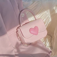 pink heart girly small square shoulder bag fashion love women tote purse handbags female chain top handle messenger bags gift