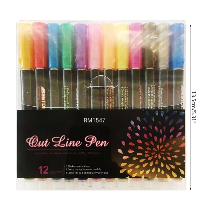 

L21B 8/12pc Double Line Outline Metallic Marker Pens Color Graffiti Painting DIY Ceramic Glass Porcelain Pen School supplies