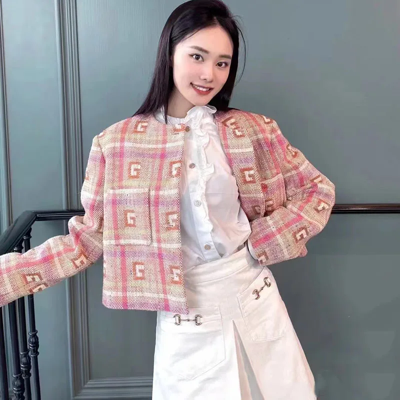 

Wool Coat Women Winter 2022 New in G Letter Embroidery Tweed Thick Jacket Long Sleeved Top Chic And Elegant Woman overcoat Traf