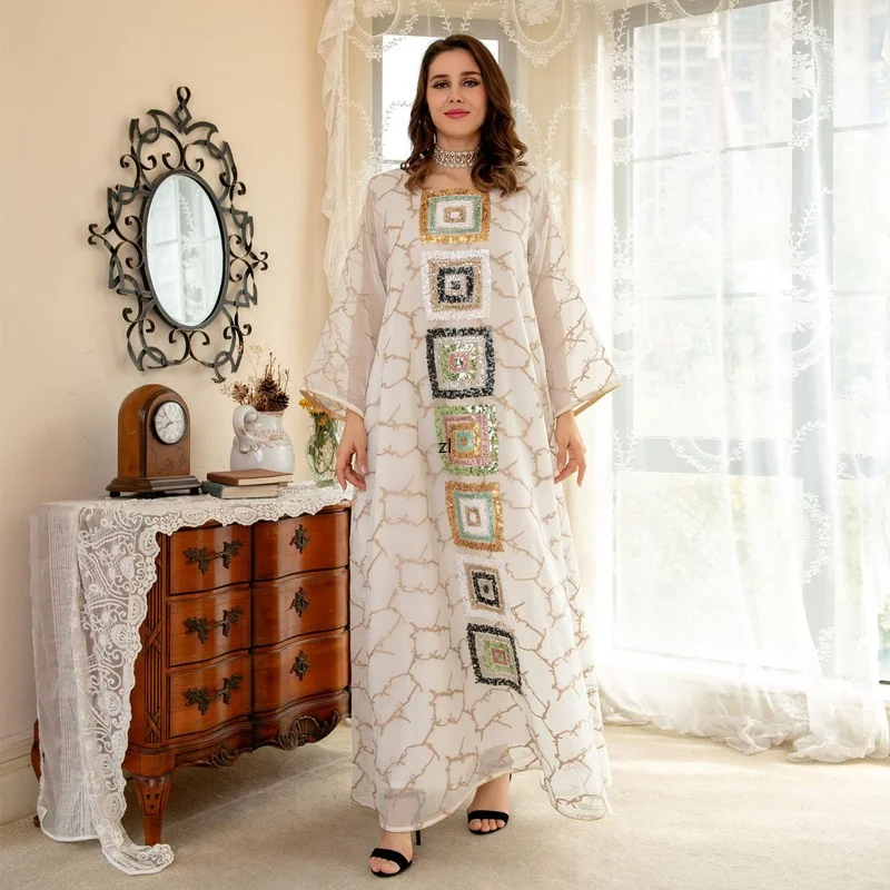 Dubai Abaya Women Jalabiya Muslim Dress Beads Emboridery Mesh Moroccan Kaftan Arab Evening Party Arabian Islam Clothing Ramadan