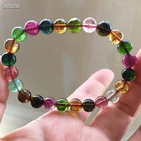 natural colorful tourmaline clear round beads bracelet 7 8mm brazil candy tourmaline women men aaaaaaa