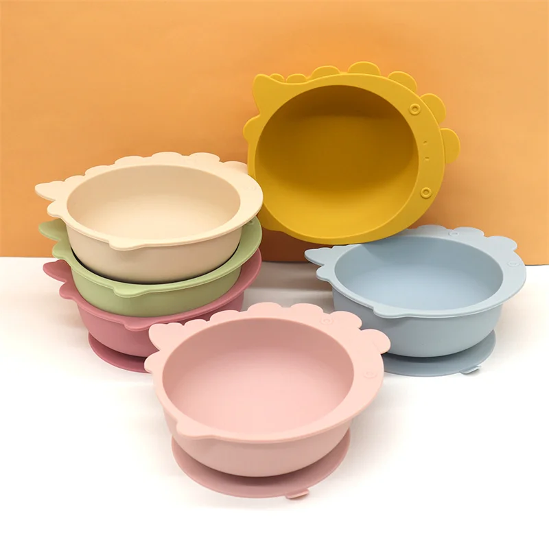 

1 PC Baby Suction Cup Plate Cute Dinosaur Shape Tableware Anti-drop Safe Food-grade Silicone Baby Feeding Training Bowl