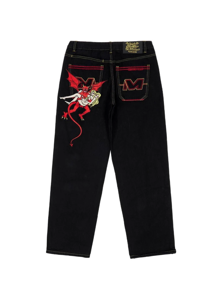 

Джинсы Y2K мужские и женские с принтом дьявола, мешковатые брюки из денима в стиле хип-хоп, готические свободные брюки с широкими штанинами в ...
