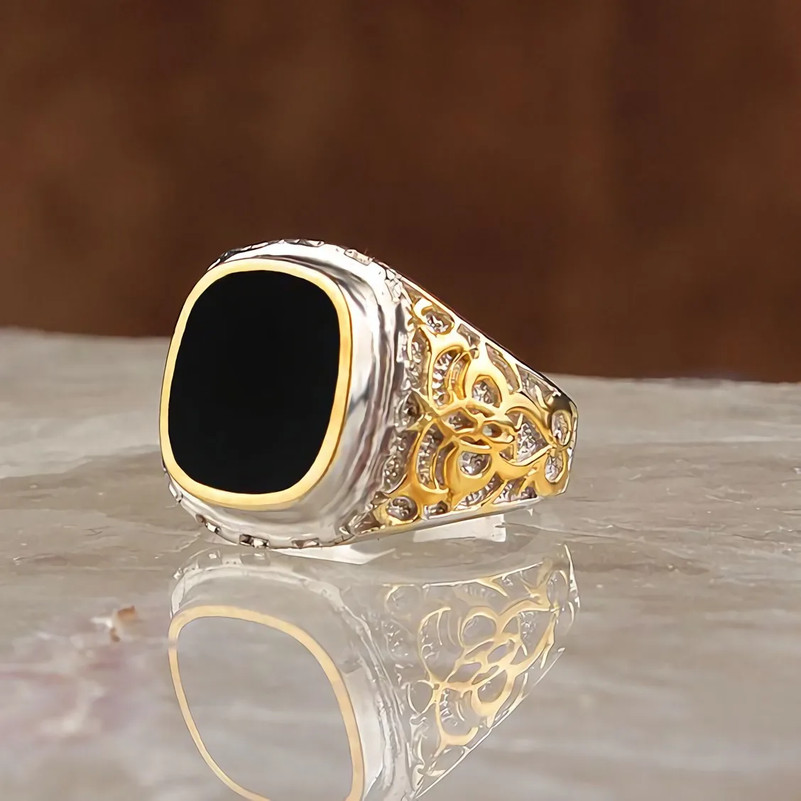 

Fashion Men's Black Cubic Zirconia Ring Luxury Gold Silver Color Party Jewelry Hip Hop Punk Style