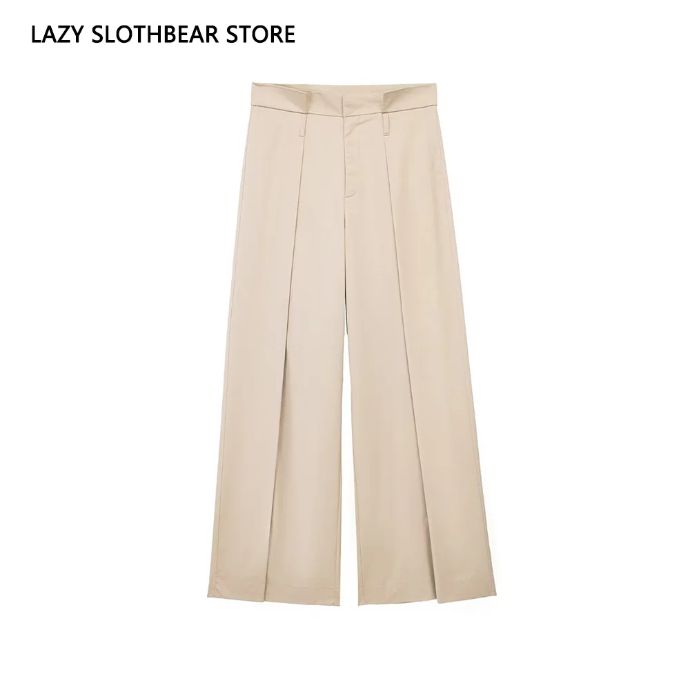 

New solid color women's pants mid waist fashion wide leg pants streetwear long trousers