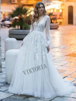 viktoria modern wedding gown for bride v neck appliques puff sleeve court train a line for women custom made vestidos de noiva