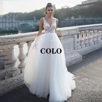 chic tulle wedding dresses a line organza and tulle v neck sleeveless button off the shoulder backless bride gowns wedding dress