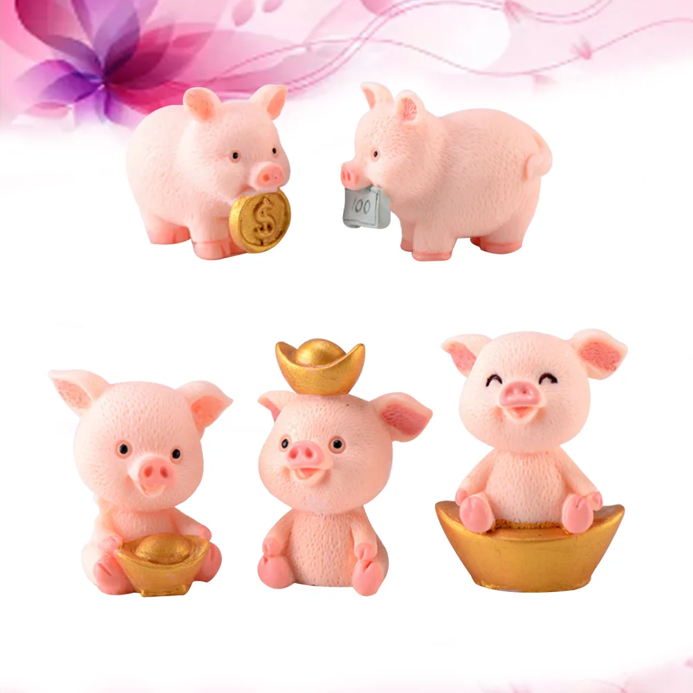 

5 Pcs Cupcake Toy Piggy Decor Party Favors Resin Ornaments Cute Piggy Model Mini Piggy Figure
