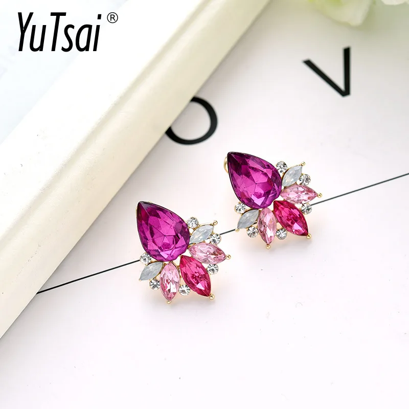 

YUTSAI Fashion Colorful Series Water Drop Stud Earrings Alloy Inlaid Crystal Stud Earrings for Women Jewelry Gifts YT613