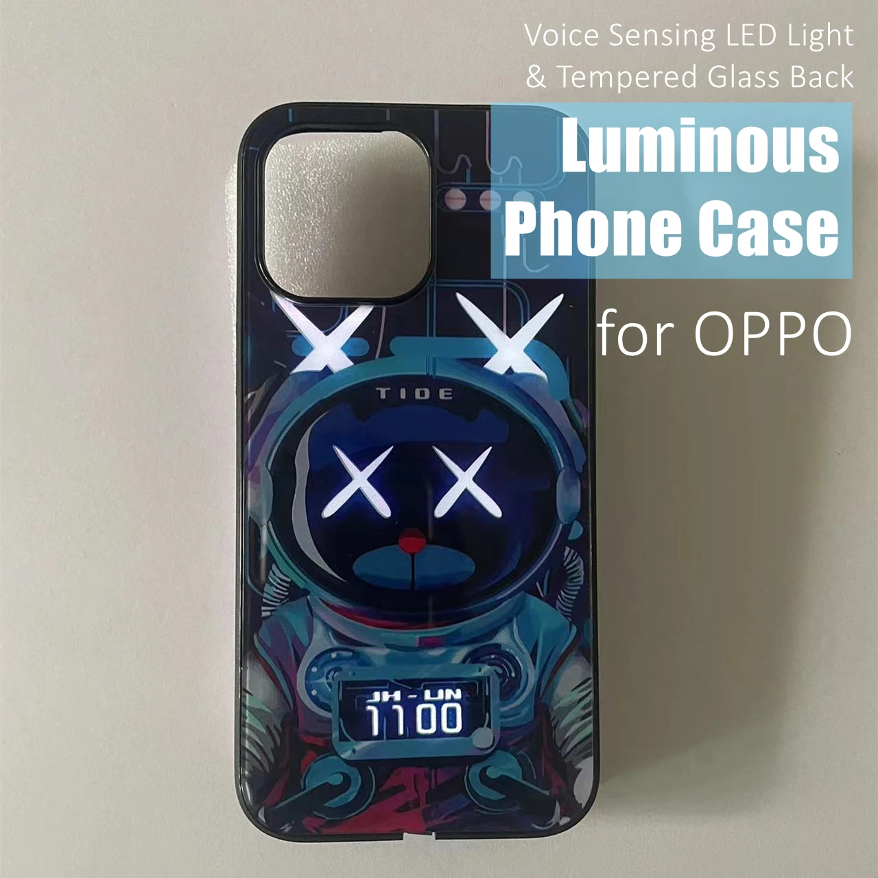 

Cool Cyberpunk LED Light Glowing Luminous Tempered Glass Phone Case for OPPO Reno 4 5 6 7 8 9 Find X5 Realme X50 Pro Plus SE