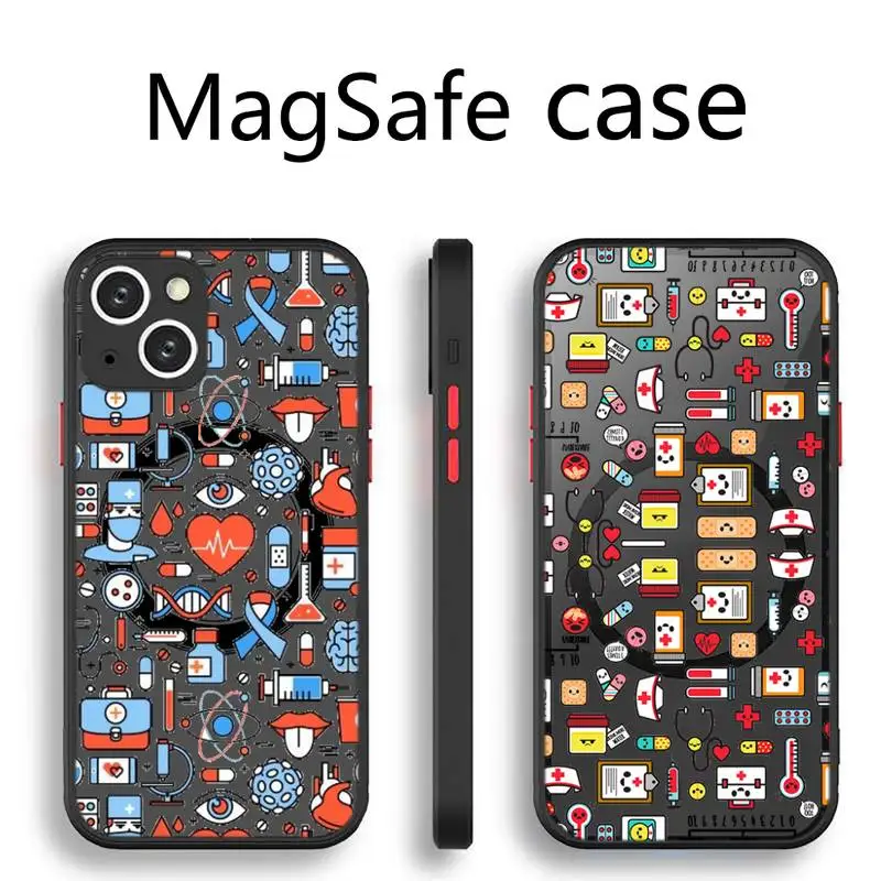 

nurse doctor Phone Case Transparent Magsafe Magnetic Magnet For iPhone 13 12 11 Pro Max Mini Wireless Charging Cover