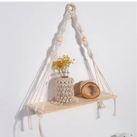 2022 pine wood pure cotton rope tapestry shelves home storage rack simple practical wall decorations for living room kitchen