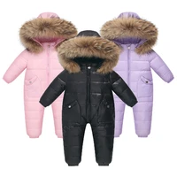2022 kids winter jumpsuit overalls for boy children thick ski suit girl duck down jacket toddler baby snowsuit fur coat 2 6years