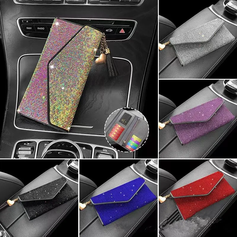 

New diamond inlaid creative personality clip wallet hot diamond goddess multi-purpose car card clip card bag universal