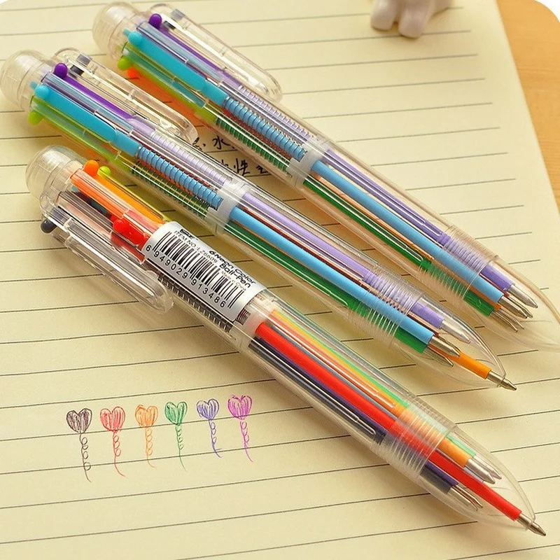 

2 Pcs/lot 6 In 1 Candy 6 Colors Ball Ballpoint Pen Drawing Hand Account Pen 0.5mm Stationery