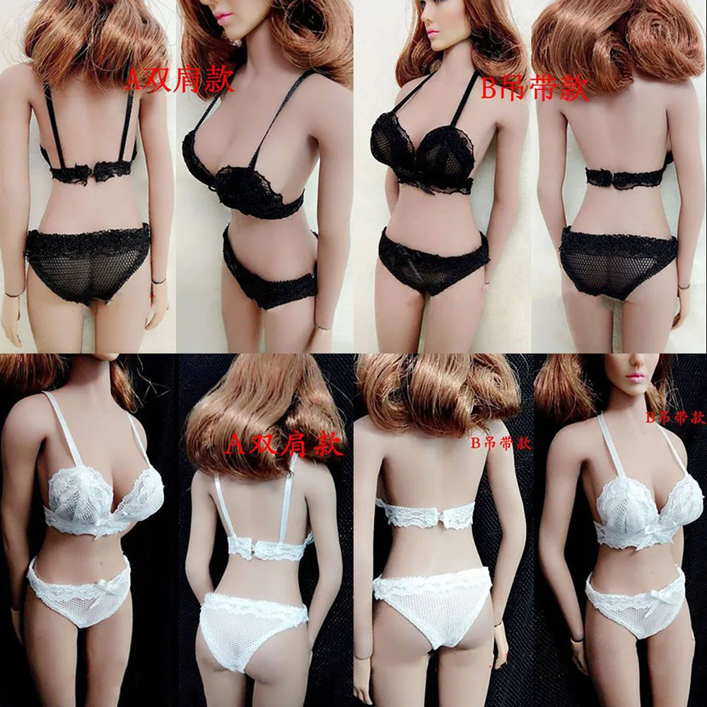 

Женский комплект кружевного нижнего белья, черно-белый комплект нижнего белья с нейлоновым кружевом для экшн-фигурок 12 дюймов, 1/6