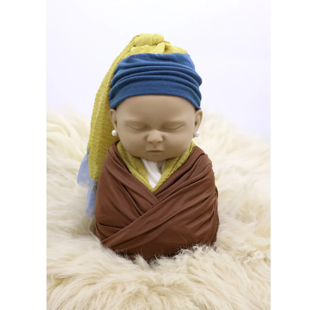 Newborn Photography Clothing Pearl Earring+Hat+Wrap 5Pcs/Set Studio Baby Photo Props Accessories Infant 0-1 Months Shoot Clothes