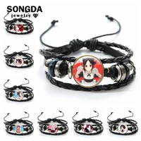 anime kaguya sama love is war leather bracelet shinomiya kaguya fujiwara chika figure glass cabochon punk braided bangle jewelry