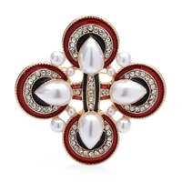 wulibaby pearl cross brooches for women unisex enamel rhinestone palace style party office brooch pins gifts