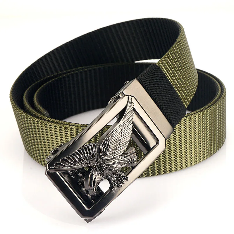 Creative Rotation Eagle Button Head Male Female Belt Automatic Buckle Canvas Double-Sided Two-Color Team Youth Student Belt