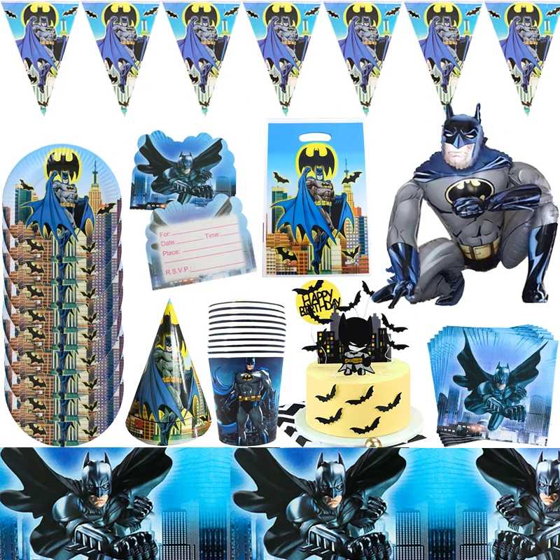 

Superhero Batman Theme Party Disposable Tableware Plate Cup Tablecloth Disney Children's Birthday Party Baby Shower Decoration