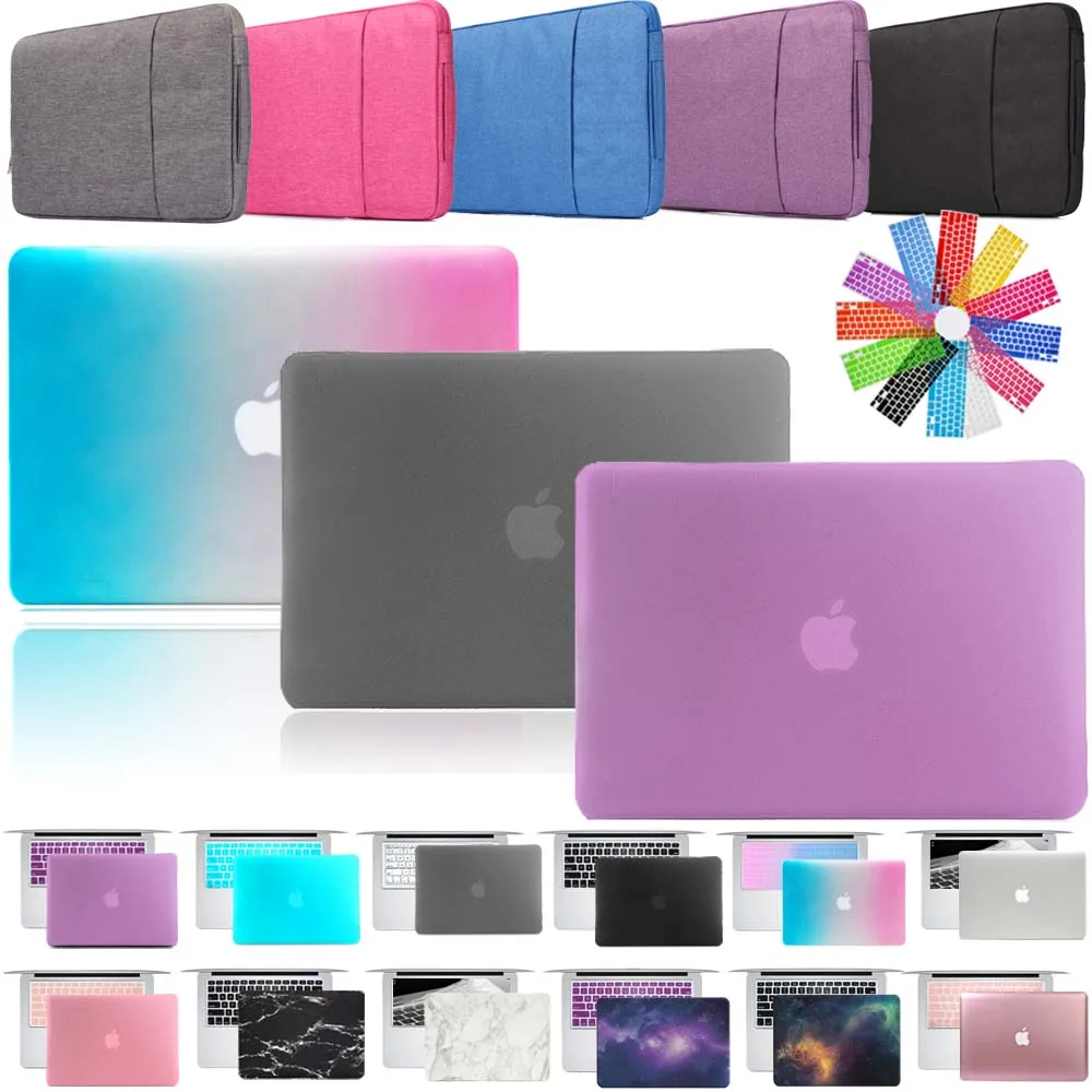 New Hard Shell PVC Laptop Case for Apple MacBook Air Pro Retina 11 12 13 15 Inch + Keyboard Cover +  Laptop Bag with Pocket