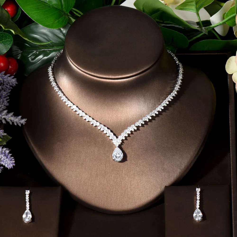 

Модные супер капли воды 2 шт ожерелье и серьги наборы CZ свадебные аксессуары для свадебвечерние торжеств