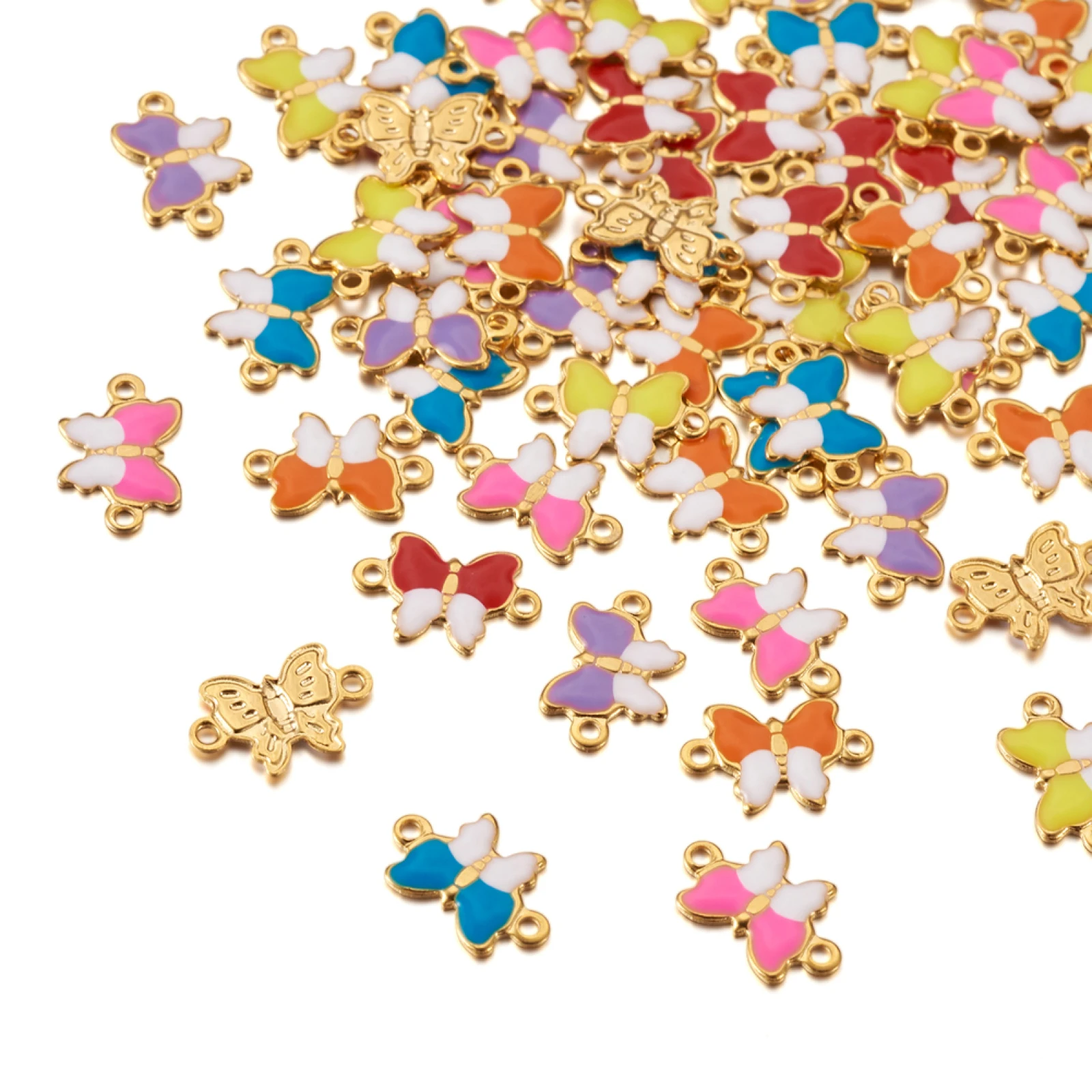

60Pcs Colorful Butterfly Charms Real 16K Gold Plated 304 Stainless Steel Animal Enamel Link Connector for Earring Jewelry Gift